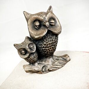 Vintage Ampersand Pewter Mother & Baby Owls Figurine USA Marked‎